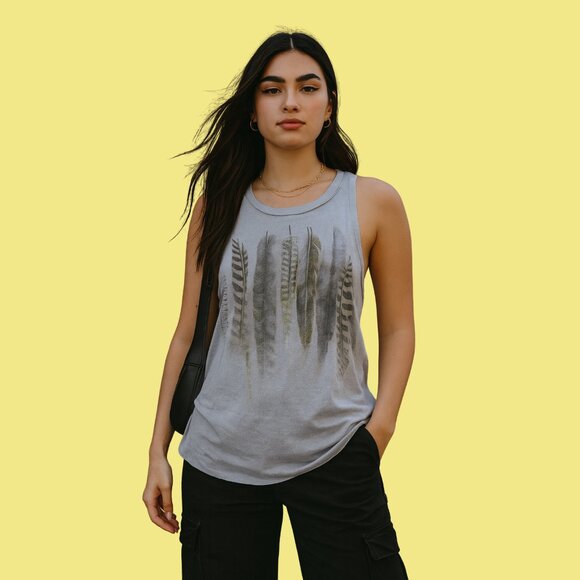 American Eagle "Soft & Sexy" Feather Graphic Tank Top | Gray | Size M - Picture 1 of 7